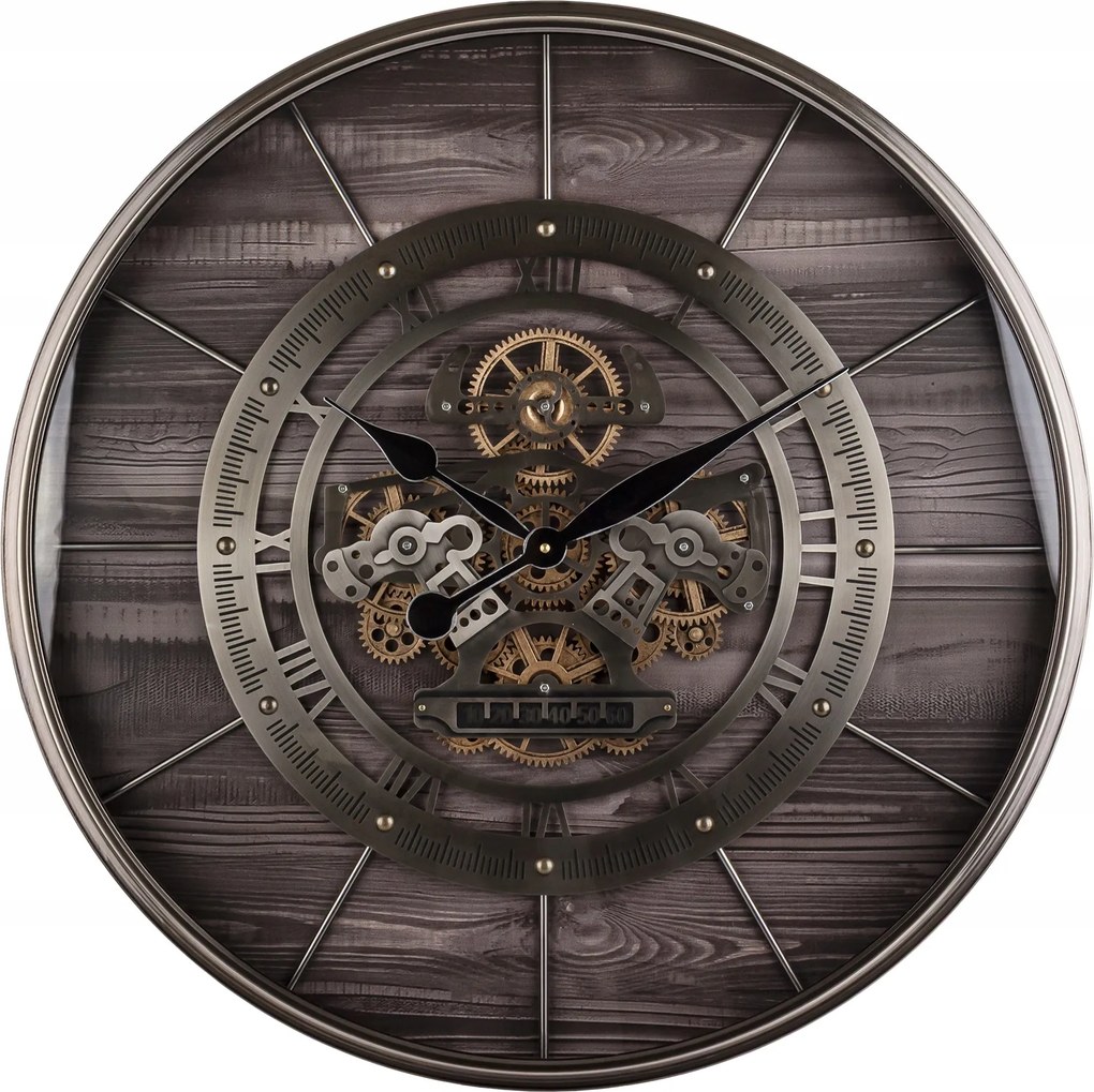 Nagy Kerek Falióra mozgatható fogaskerekekkel átm. 70cm modern loft