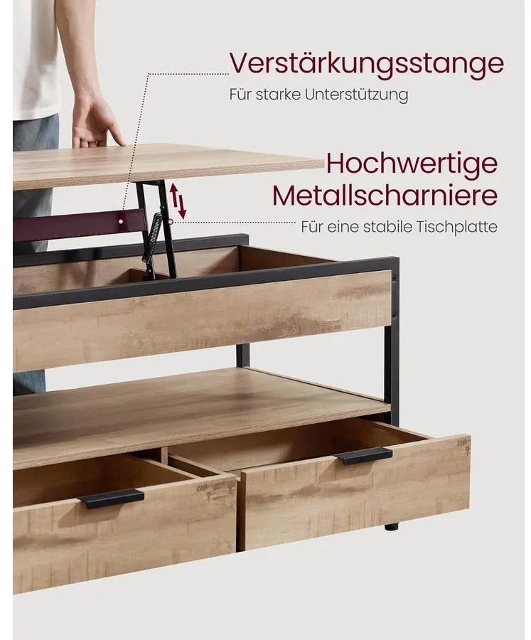 VASAGLE magasságban állítható dohányzóasztal, 50 × 100 cm, karamellbarna–tintafekete színben