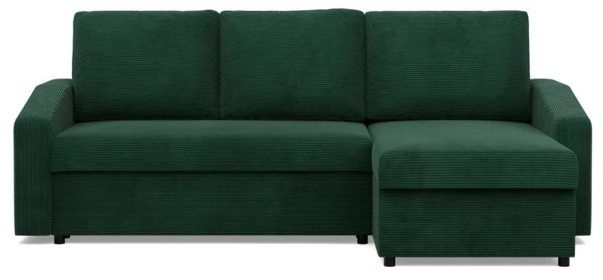 Zeus sarokkanapé, 2 ágyneműtartóval, döntött kartámasz, kordbársony, univerzális oldal, bonell töltet, zöld