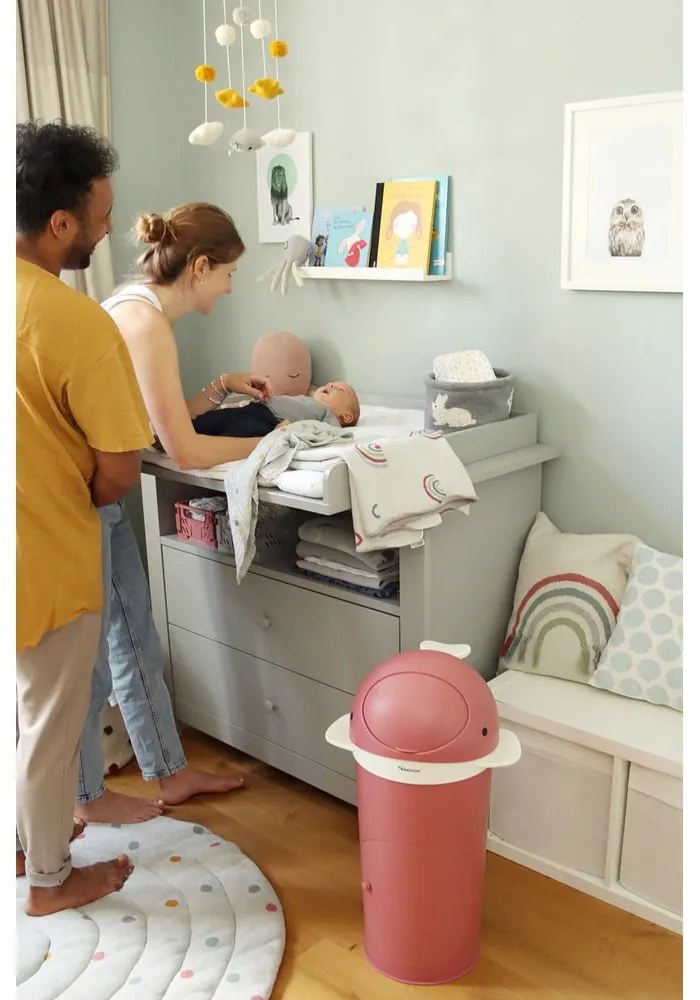 Sötét rózsaszín műanyag szemetes pelenkákhoz 25 l Whale – Kindsgut