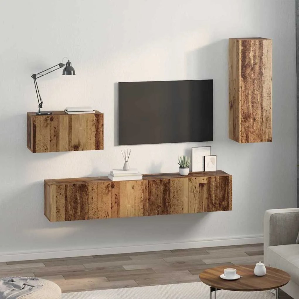 Fali TV Szekrény 4 pcs Régi fa 200 x 30 x 30 cm Műanyag Fa