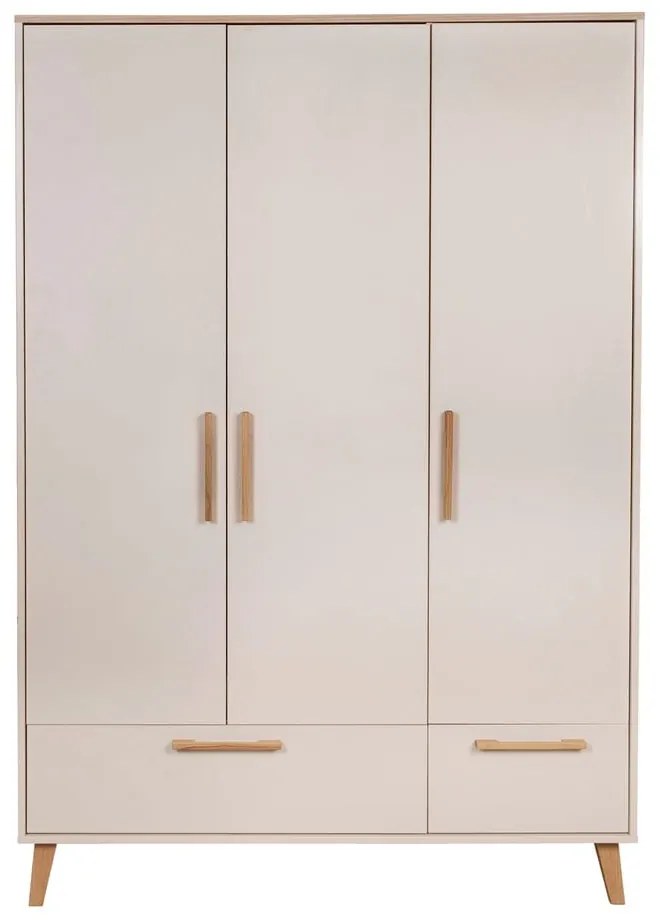 Krémszínű-natúr színű gyerek ruhásszekrény tölgyfa dekorral 138x200x55 cm Jil – Roba