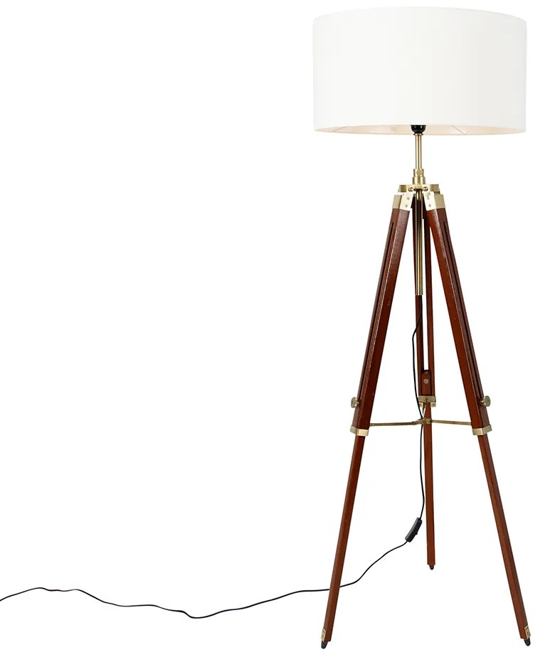 Vintage állólámpa sárgarézzel és fehér árnyékolóval, 50 cm-es háromlábú - Cortin