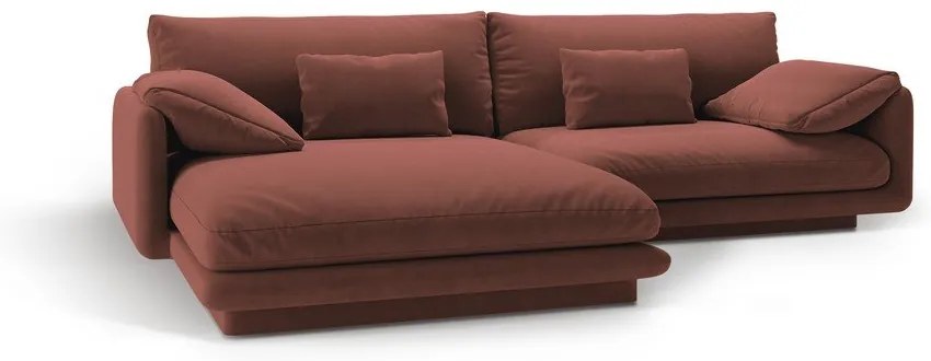 Rózsaszín bársony sarokkanapé (bal oldali-heverő résszel) Torino – Micadoni