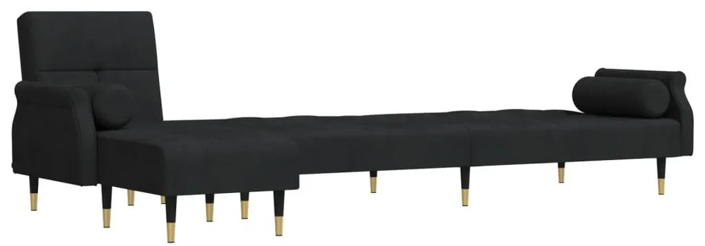 fekete L-alakú bársony kanapéágy 271x140x70 cm