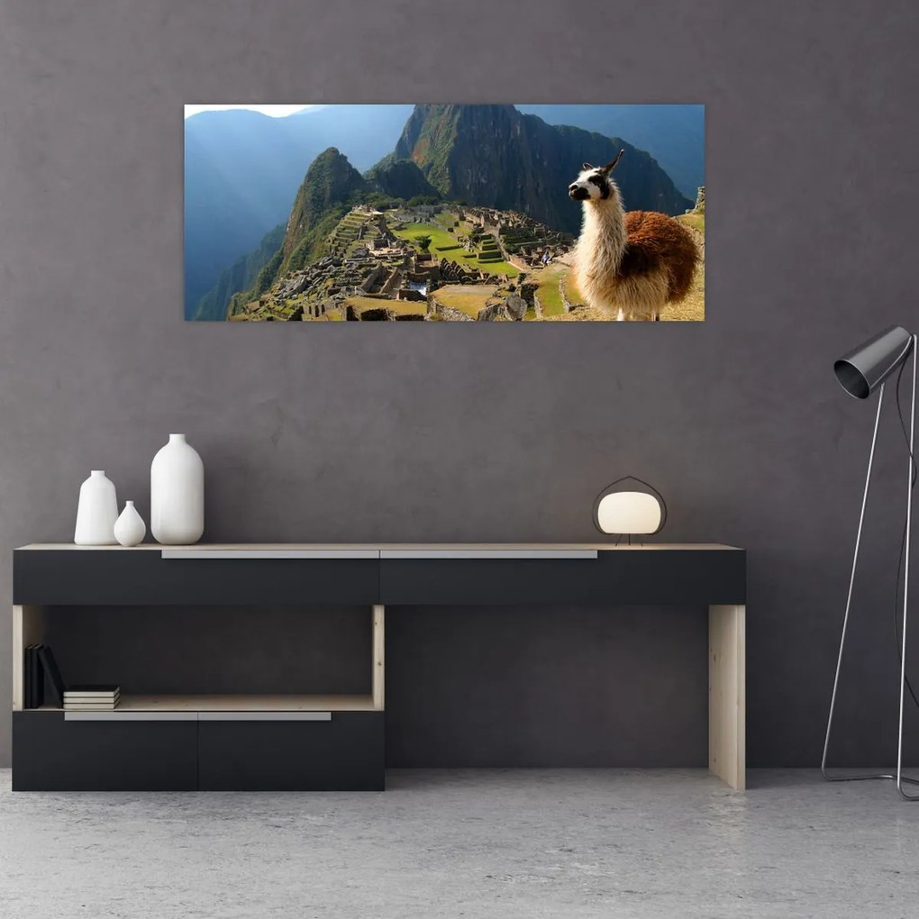 Kép - Láma és Machu Picchu (120x50 cm)