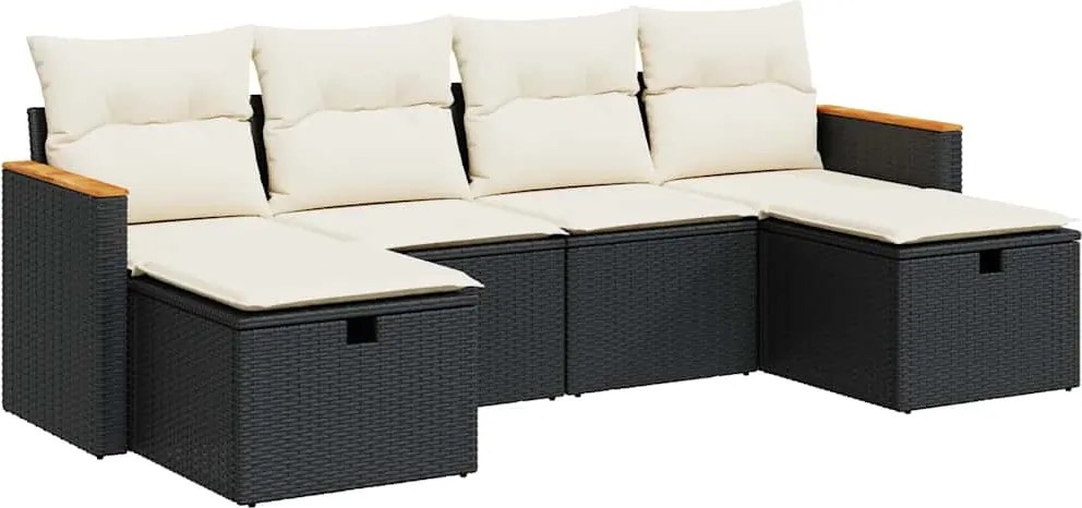vidaXL 6 részes fekete polyrattan kerti ülőgarnitúra párnákkal