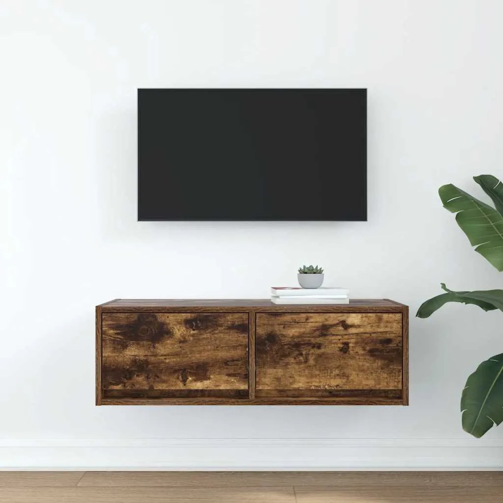 füstös tölgy színű szerelt fa TV-szekrény 80x31x25,5 cm