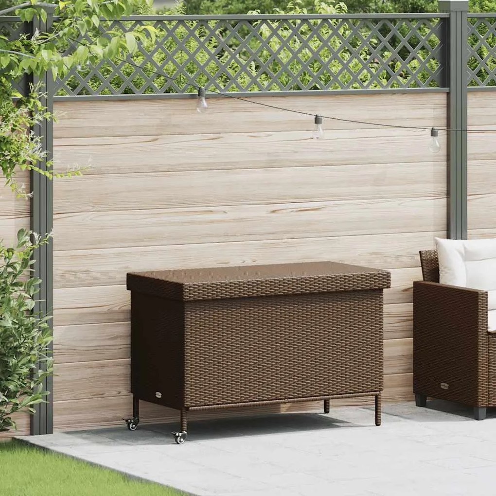 barna polyrattan kerti tárolóláda kerekekkel 110x55x73 cm