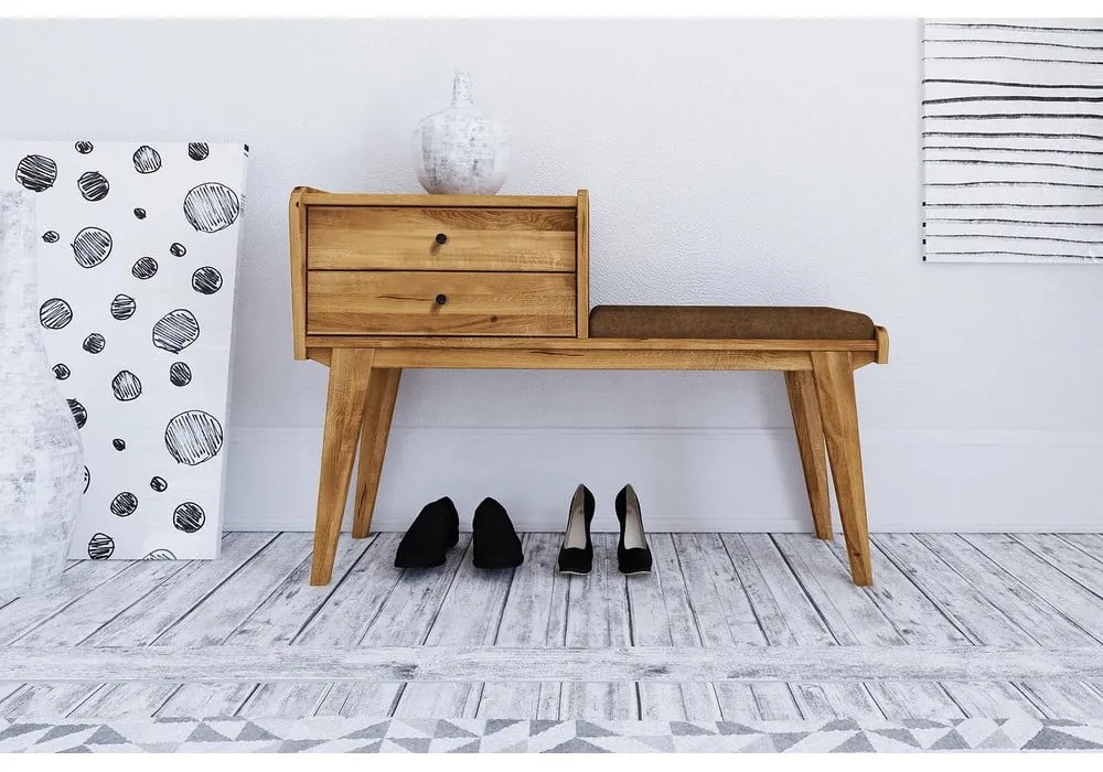 Fiókos tölgyfa pad, narancssárga ülőrésszel Retro - The Beds