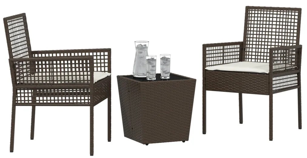 3 részes kert bistro szett párnákkal barna poli rattan
