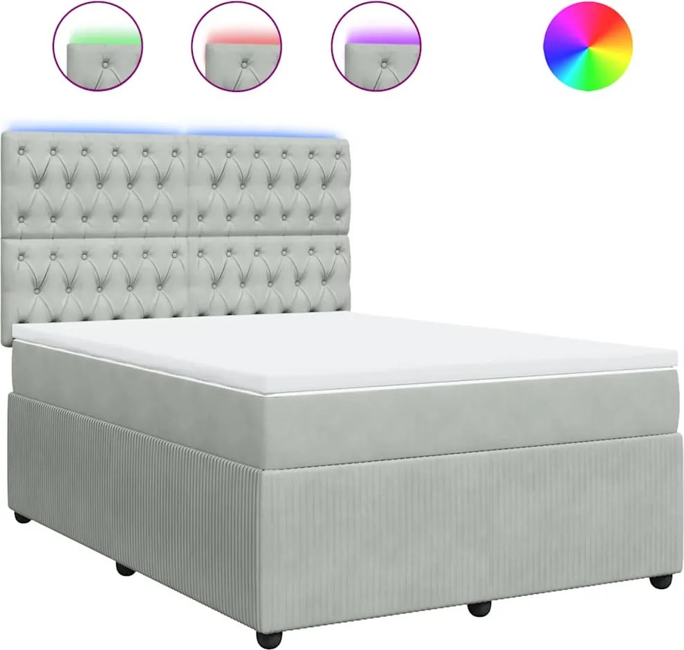 vidaXL világosszürke bársony rugós ágy matraccal 140x190 cm