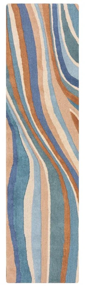 Kék kézi szövésű gyapjú futószőnyeg 60x230 cm Abstract Flow – Flair Rugs