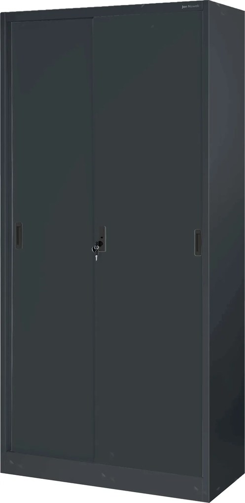 Antracit, tolóajtós fém irodai szekrény, 900x1850x400 mm: KUBA