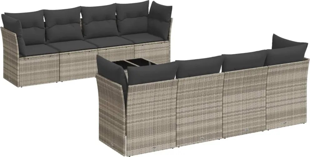 vidaXL 9 részes világosszürke polyrattan kerti ülőgarnitúra párnával