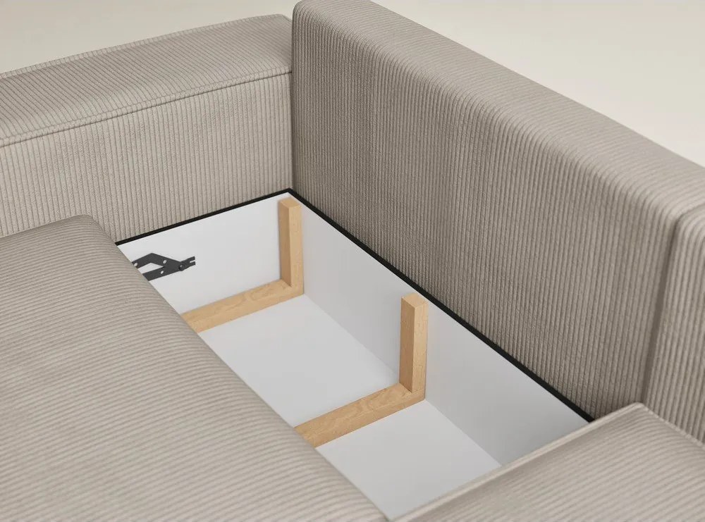 Bézs kordbársony kinyitható-tárolóhelyes sarokkanapé (jobb oldali-L alakú) Tonga – Maison de Rêve