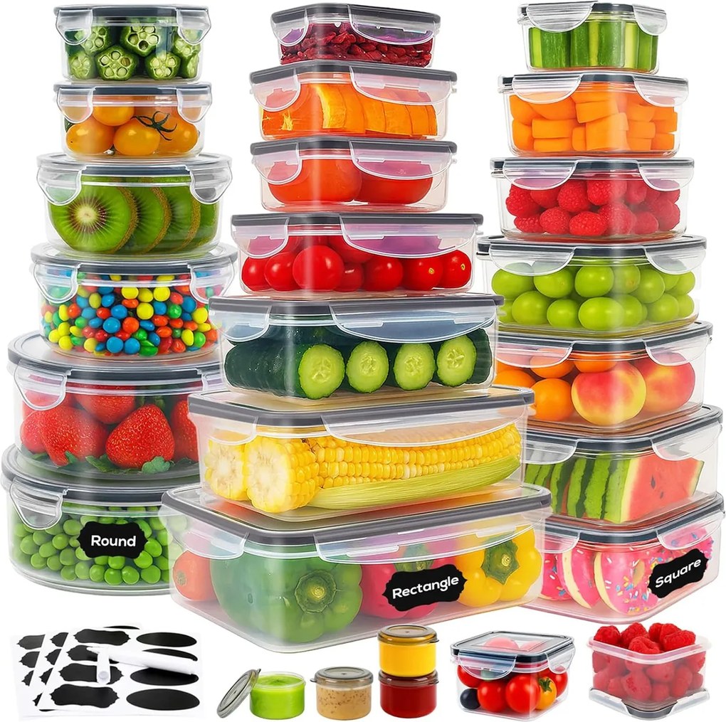 50x Konyhai légmentesen záródó ételtároló dobozok tömítéssel tartály szett