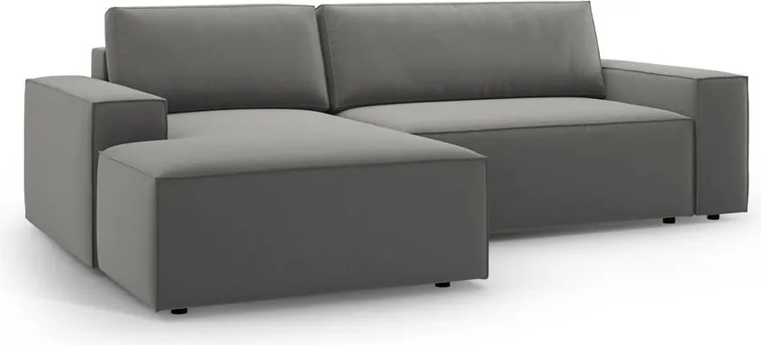 Világosszürke bársony kinyitható-tárolóhelyes sarokkanapé (bal oldali-heverő résszel) Jodie – Micadoni