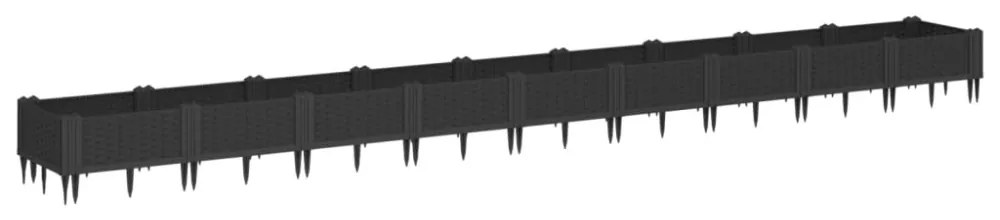 vidaXL fekete PP kerti virágláda cövekekkel 362,5 x 42,5 x 28,5 cm