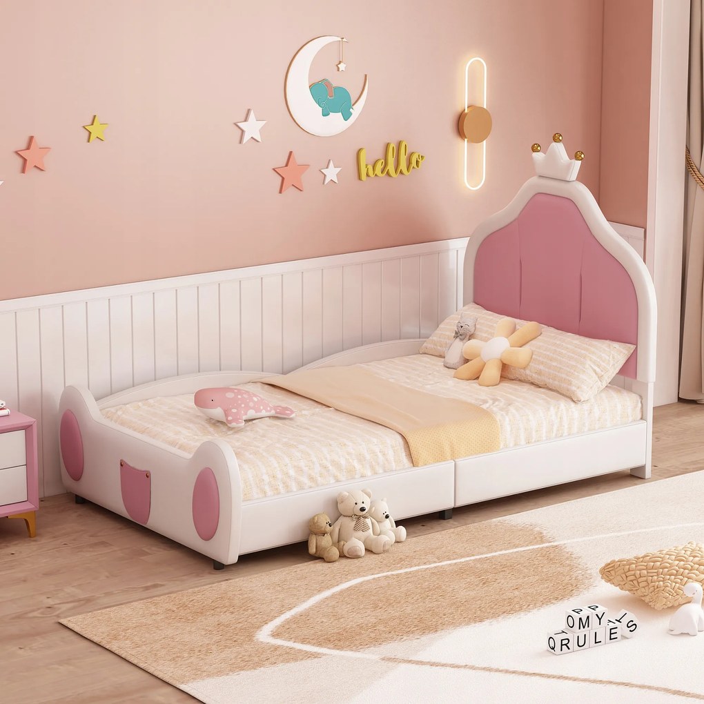 Kárpitozott gyerekágy 90*200 öntvény korona egyszemélyes ágy fehér