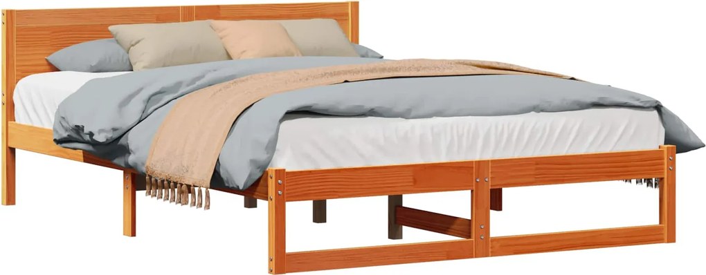 vidaXL Ágykeret fejtámlával Faggyú barna 150 x 200 cm Tömör fenyőfa