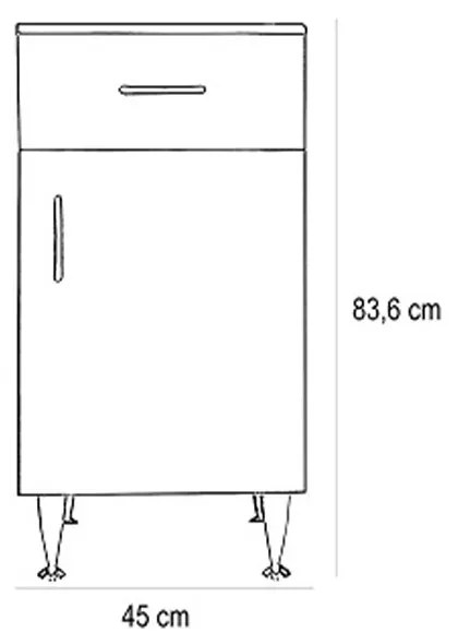 Bianca Plus 45 alacsony szekrény 1 ajtóval, 1 fiókkal, magasfényű fehér színben, jobbos