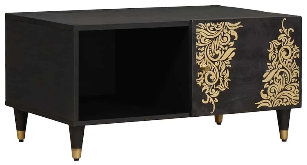 vidaXL Dohányzóasztal Fekete 80 x 50 x 40 cm Tömör Mangófát