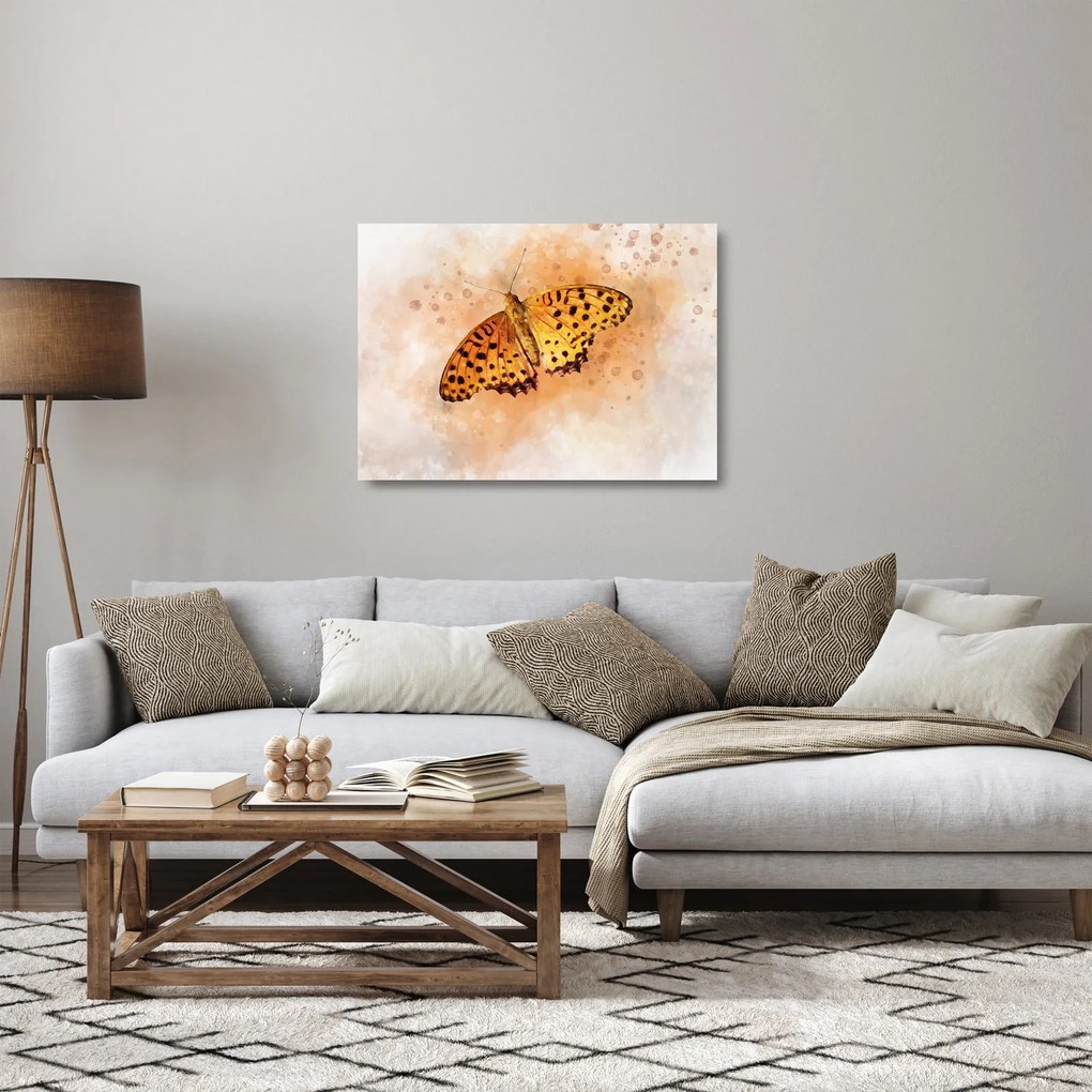 Kép - narancssárga pillangó, akvarell (üvegen) (70x50 cm)