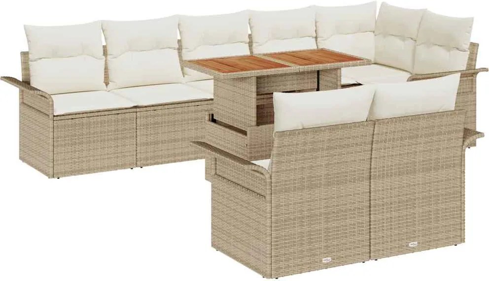 vidaXL Kerti Kanapé Szett tárolóval 9 pcs Bézs Poli rattan