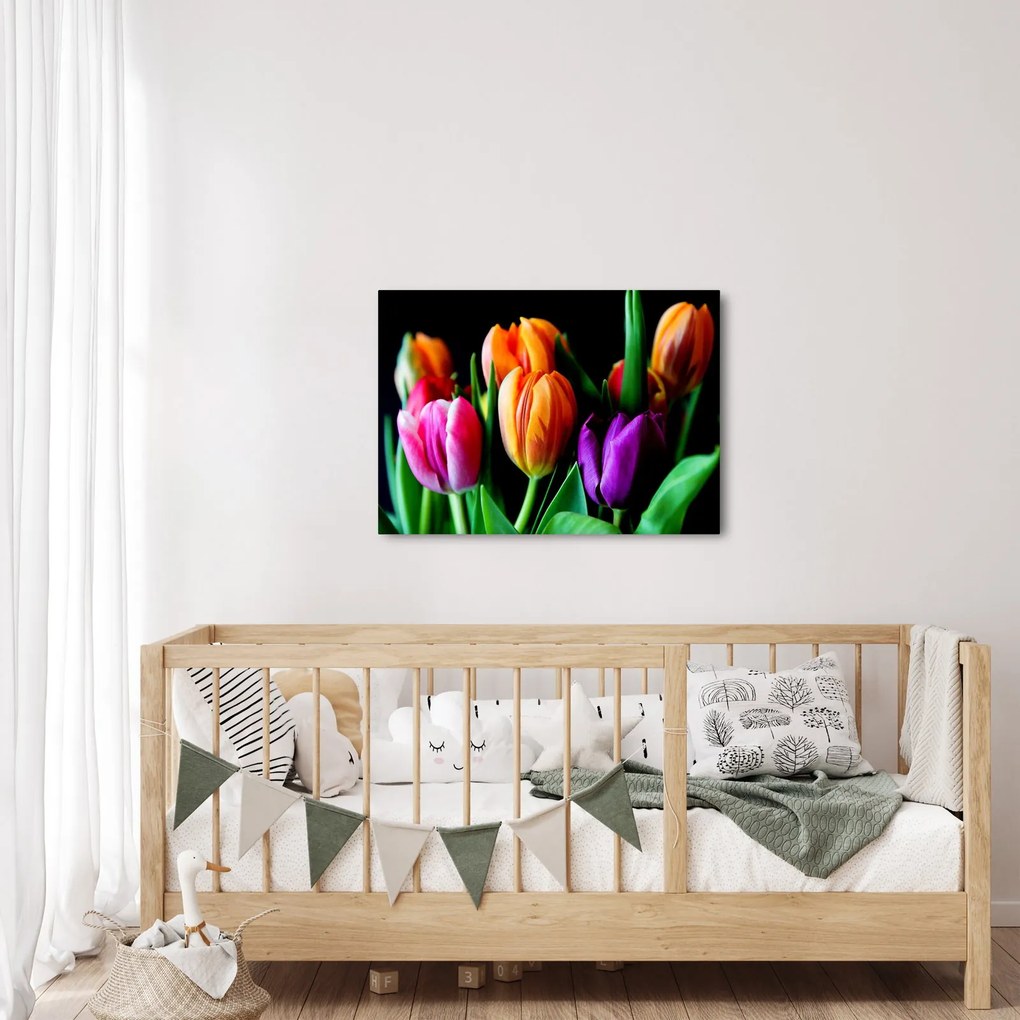 Tulipánok képe fekete alapon (70x50 cm)