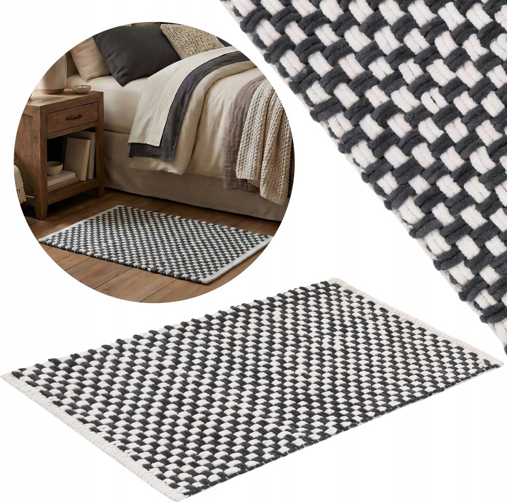 Szürke Fonott Hálószobaszőnyeg 50x80 cm Plüss mikroszálas