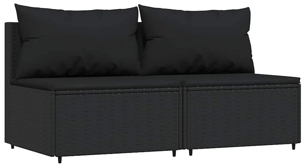 3 részes fekete polyrattan kerti ülőgarnitúra párnákkal