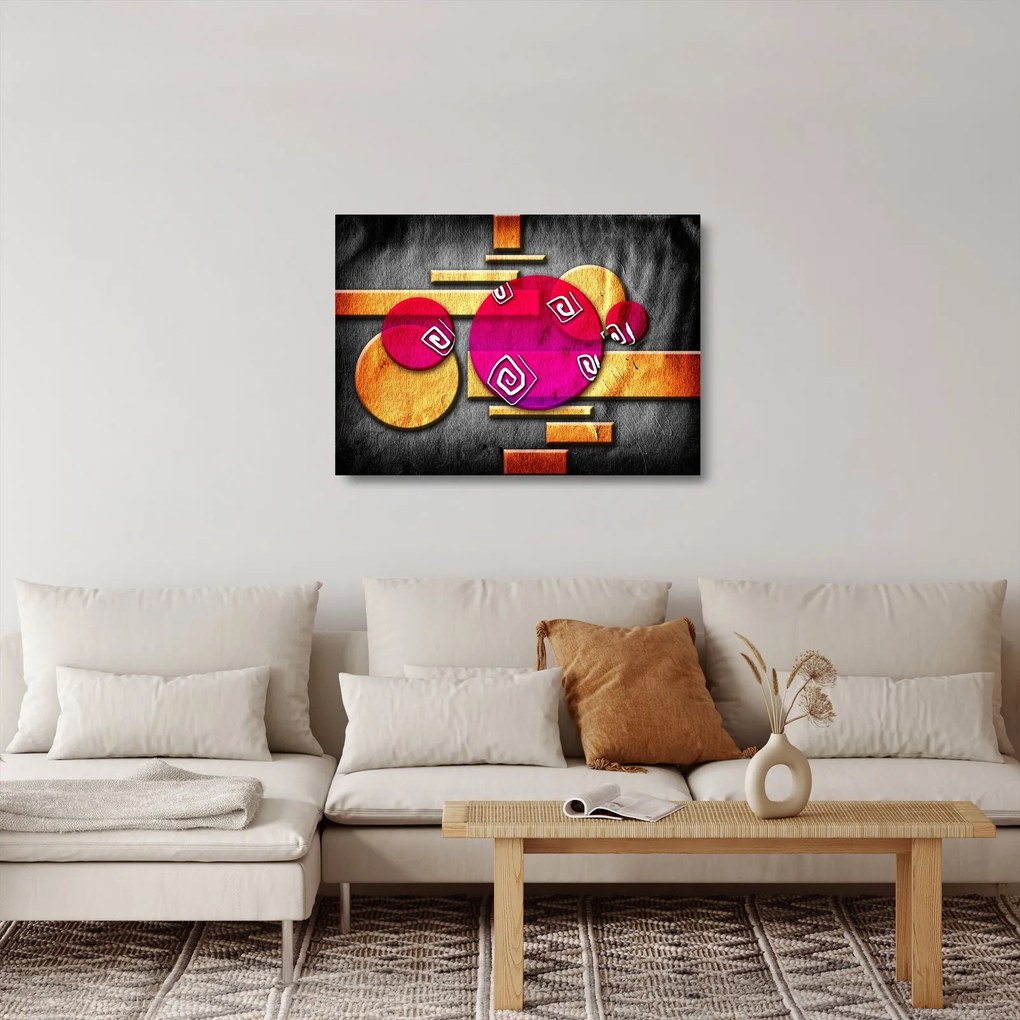 Absztrakt kép történelmi szimbólumokkal (üvegen) (70x50 cm)