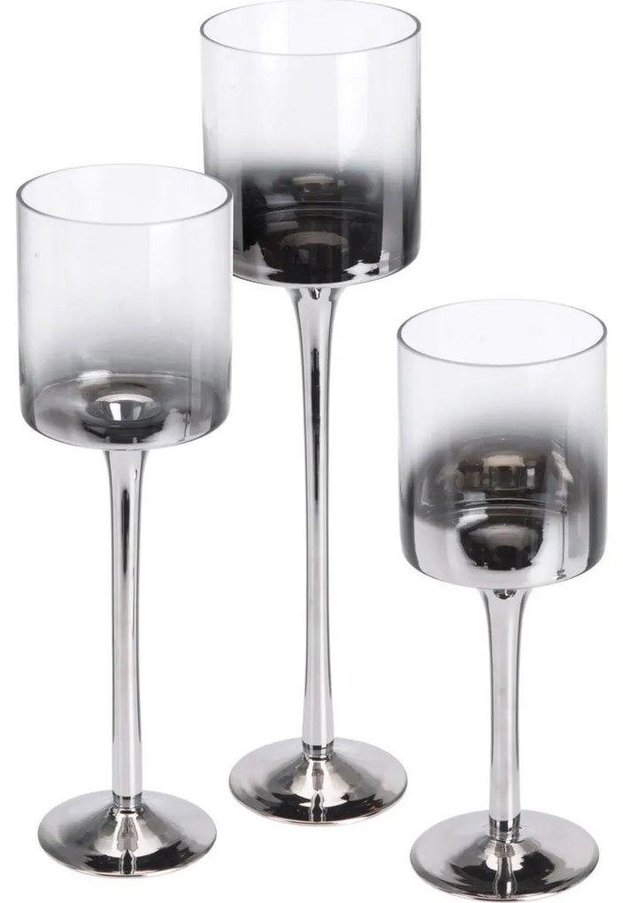 Home&styling gyertyatartó szett, 3 db,szürkés-ezüstös üveg