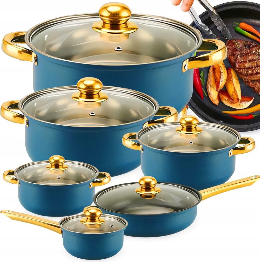 Acél Konyhai Edénykészlet 12 Részes Serpenyő Fedő