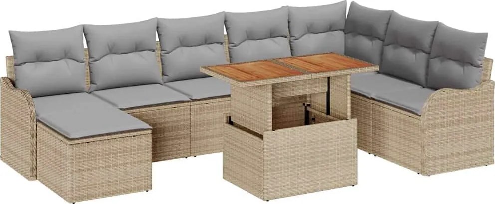 vidaXL Kerti Kanapé Szett párnával 9 pcs bézs és világosszürke