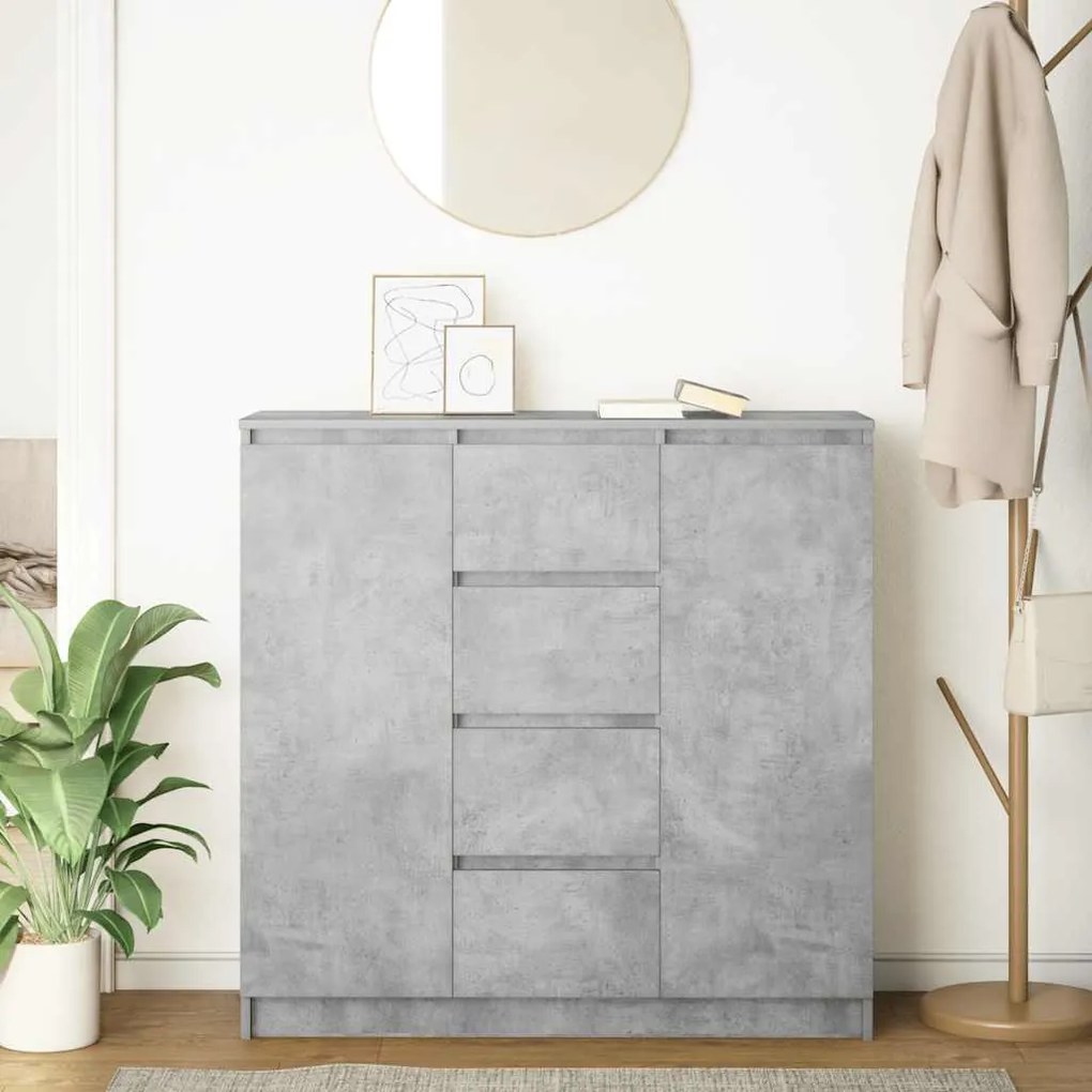 betonszürke szerelt fa tálalószekrény fiókos 100,5x35x98,5 cm