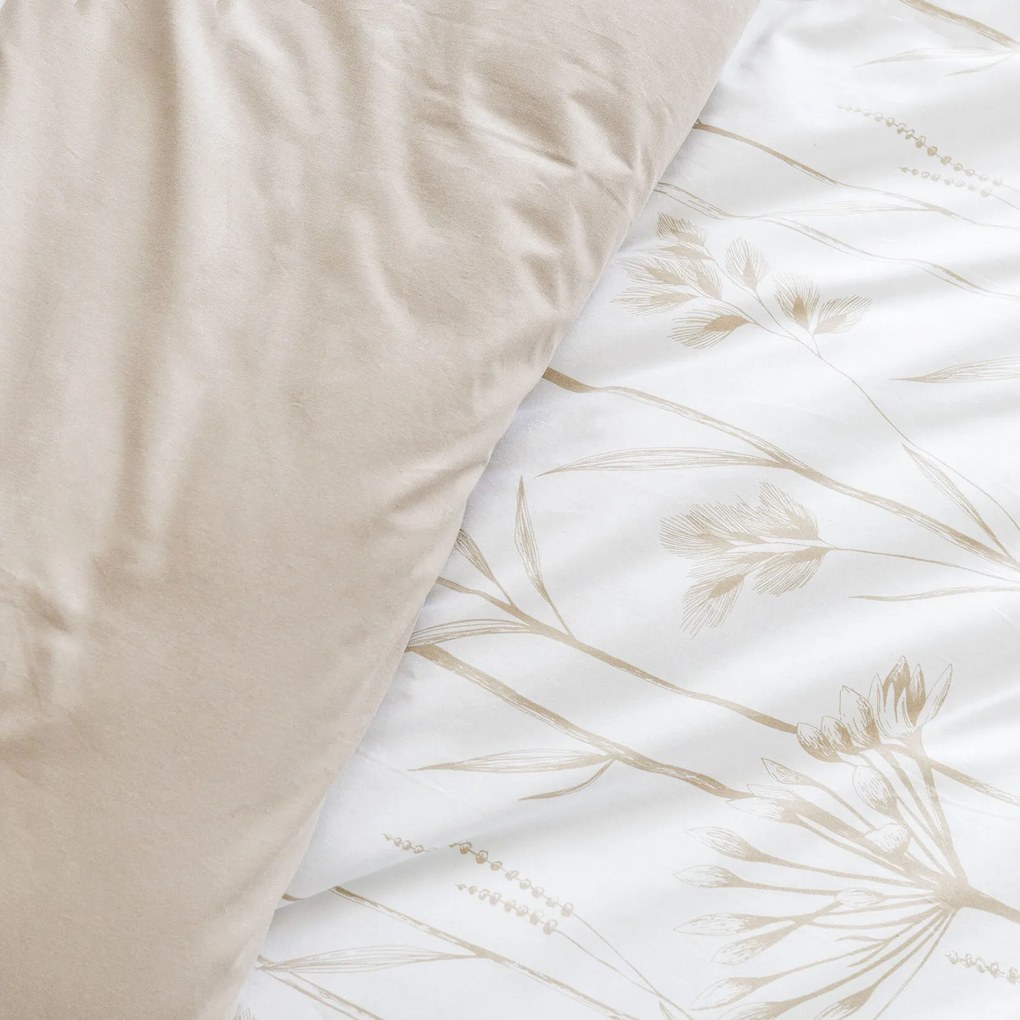 Goldea pamut ágyneműhuzat duo - kerti dísznövények, latte színű hátoldal 140 x 200 és 70 x 90 cm