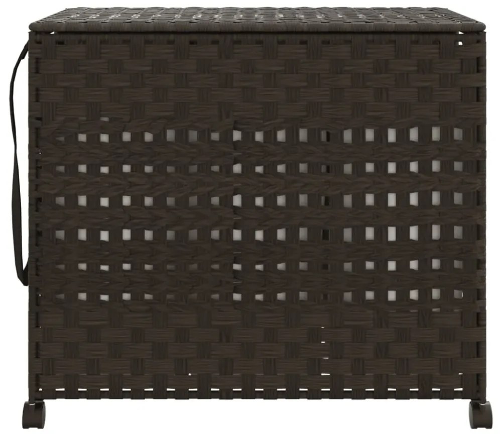 sötétbarna rattan szennyeskosár kerekekkel 66x35x60 cm