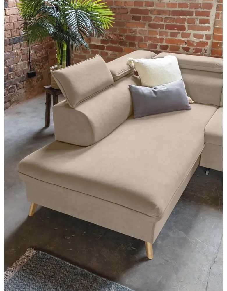 Bézs bársony kinyitható sarokkanapé (bal oldali-"U" alakú) Sweet Harmony – Miuform