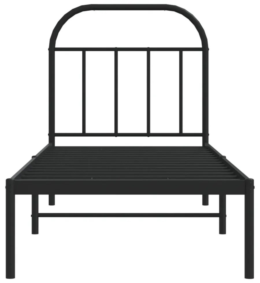 fekete fém ágykeret fejtámlával 75 x 190 cm