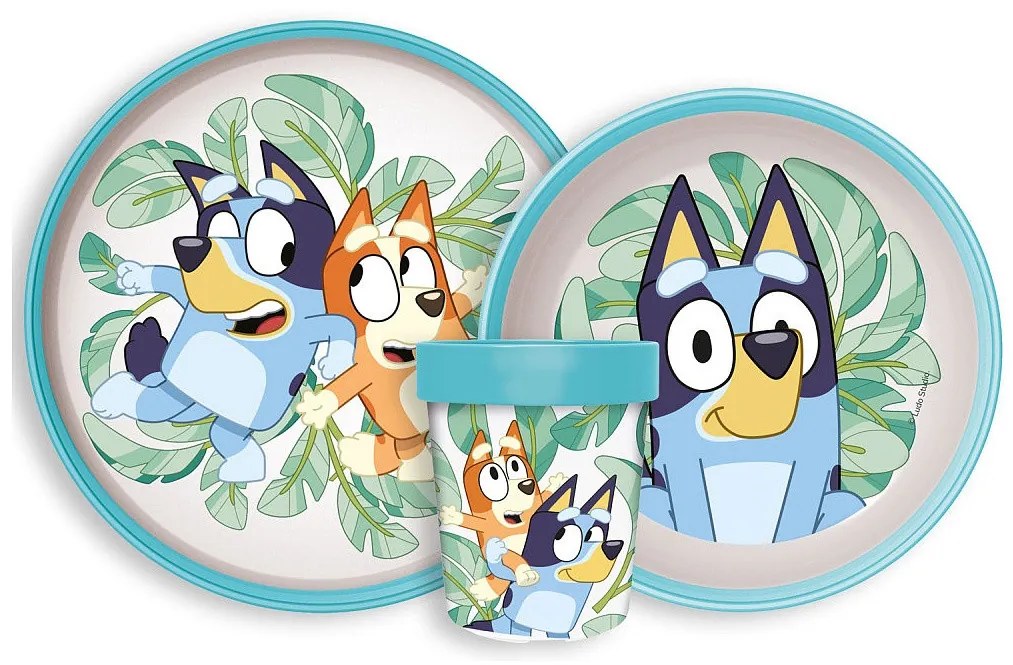 Bluey Tropical csúszásmentes étkészlet, micro műanyag szett