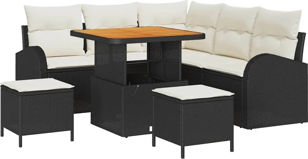 vidaXL Kerti Kanapé Szett párnával tárolóval 8 pcs Fekete és Krém