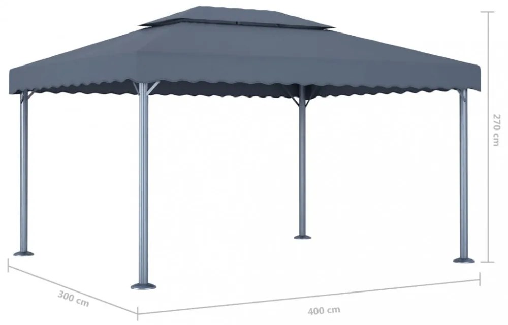 antracitszürke alumíniumpavilon LED fényfüzérrel 400 x 300 cm