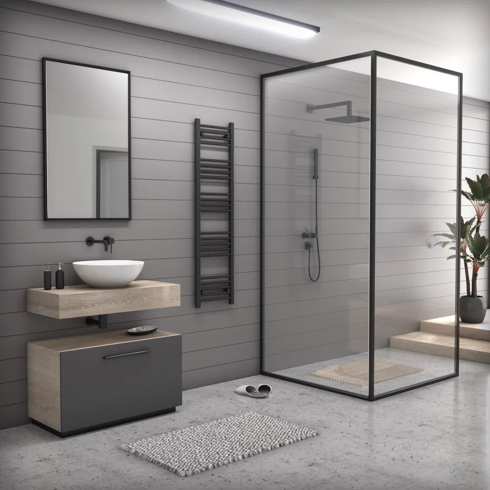 Fekete 400x1500mm törölközőszárítós fürdőszobai radiátor Welland Lux | Készletről | Gyors kiszállítással