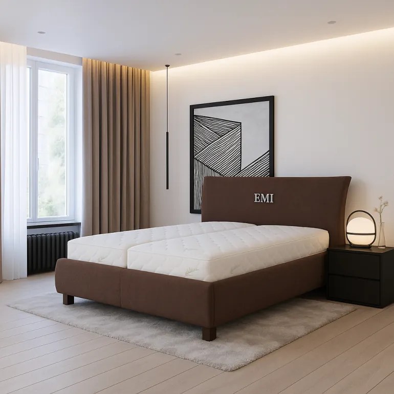 VALERIA LUX kárpitozott ágy + rácsos rács + matrac EMI