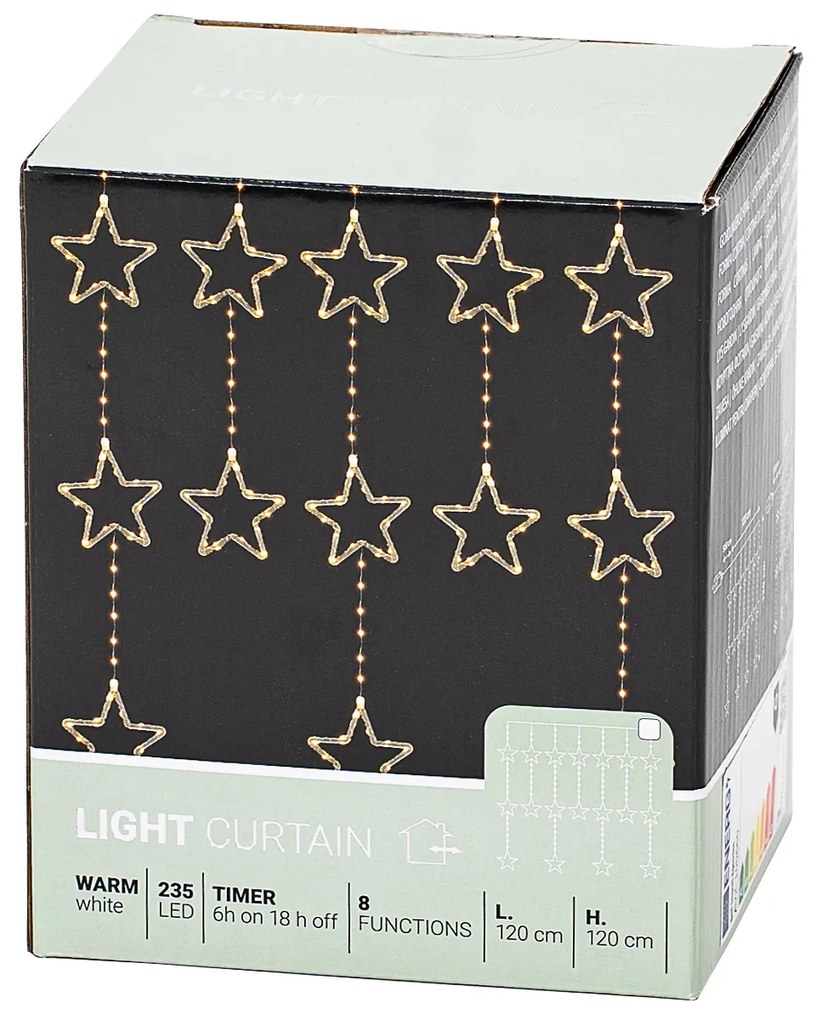 Stars kültéri fényfüggöny , 120x120 cm, LEDmeleg fehér, időzítő, 8 funkció, 120 cm