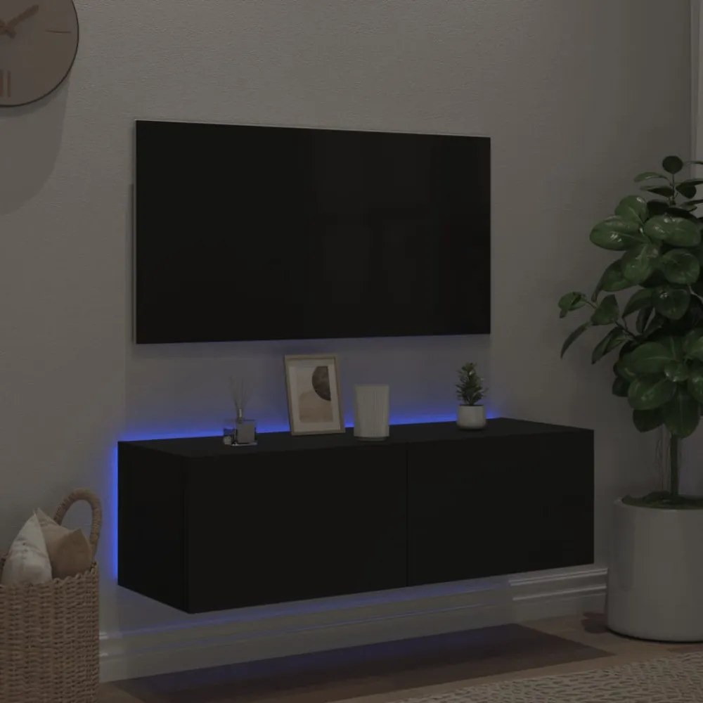fekete fali TV-szekrény LED-világítással 100 x 35 x 31 cm