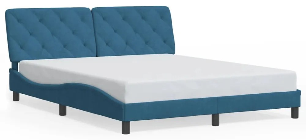 kék bársony ágykeret LED-ekkel matrac nélkül 160 x 200 cm