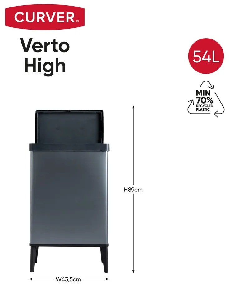 Kék újrahasznosított műanyag érintésre nyíló szemetes 54 l Verto High – Curver